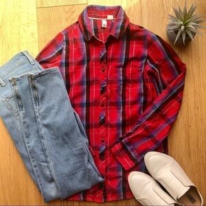 ELEMENT RED SELF-TIE PLAID SHIRT - S